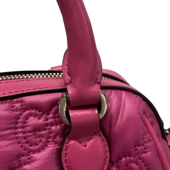 Auth GUCCI GG Matelasse 702251 Pink Nylon Leather Handbag - Picture 9 of 16